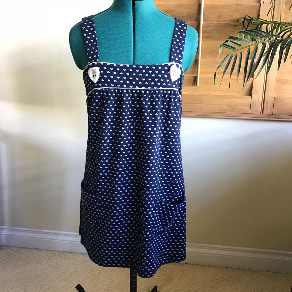 Babydoll Dress Blue with White Mini Hearts